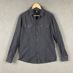 Rock & Republic Shirt Mens Medium Gray Long Sleeve Roll Tab Button Up